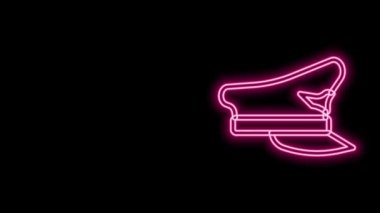 Parlayan neon hat Pilot şapka simgesi siyah arkaplanda izole edildi. 4K Video hareketli grafik canlandırması