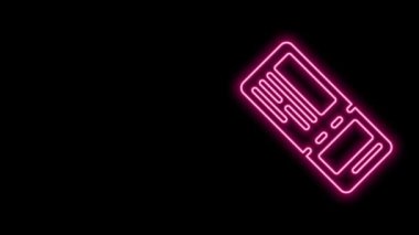 Parlayan neon hattı uçak bileti ikonu siyah arka planda izole edildi. Uçak bileti. 4K Video hareketli grafik canlandırması