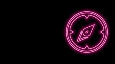 Parlayan neon hattı pusula simgesi siyah arkaplanda izole edildi. Rüzgâr yön bulma sembolü. Rüzgar gül işareti. 4K Video hareketli grafik canlandırması