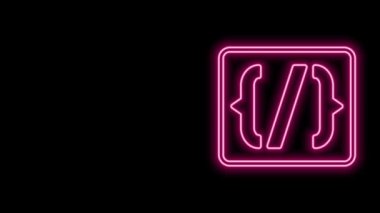 Parlayan neon hattı Programlama dili sözdizimi simgesi siyah arkaplanda izole edildi. Söz dizimi programlama dosyası sistemi. 4K Video hareketli grafik canlandırması