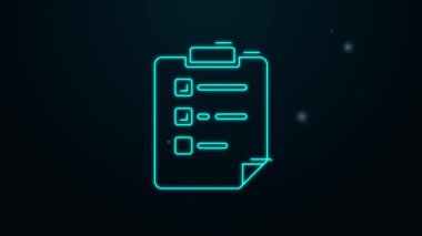 Siyah arkaplanda izole edilmiş kontrol listesi simgesiyle parlayan neon çizgi panosu. Kontrol listesi sembolü. Anket anketi ya da anket geri bildirim formu. 4K Video hareketli grafik canlandırması
