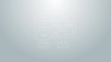 Mavi çizgi bilgisayar ekranı ekranı simgesi gri arkaplanda izole edildi. Elektronik cihaz. Ön manzara. 4K Video hareketli grafik canlandırması