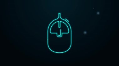 Parlayan neon hattı Bilgisayar fare simgesi siyah arkaplanda izole edildi. Tekerlek sembollü optik. 4K Video hareketli grafik canlandırması