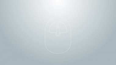 Mavi çizgi Bilgisayar faresi simgesi gri arkaplanda izole edildi. Tekerlek sembollü optik. 4K Video hareketli grafik canlandırması