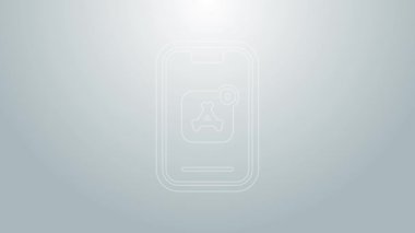 Mavi çizgi Mobil Uygulamalar simgesi gri arkaplanda izole edildi. Ekran simgeli akıllı telefon, uygulamalar. Cep telefonu ekranı görünüyor. 4K Video hareketli grafik canlandırması