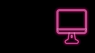 Parlayan neon hattı Bilgisayar monitörü simgesi siyah arkaplanda izole edildi. Elektronik cihaz. Ön manzara. 4K Video hareketli grafik canlandırması