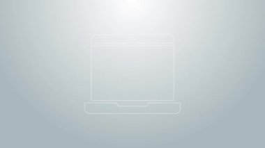 Mavi çizgi dizüstü bilgisayar simgesi gri arkaplanda izole edildi. Boş ekran işaretli bilgisayar defteri. 4K Video hareketli grafik canlandırması