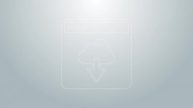 Mavi çizgi Bulut teknoloji veri transferi ve gri arkaplanda izole edilmiş depolama simgesi. 4K Video hareketli grafik canlandırması