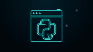 Parlayan neon hattı Python programlama dili simgesi siyah arkaplanda izole edildi. Tarayıcıdaki Python kodlama dili imzası. Cihaz, programlama, geliştirme konsepti. 4K Video hareketli grafik canlandırması