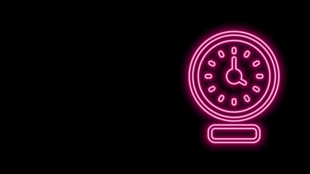 Icono de reloj de línea de neón brillante aislado sobre fondo negro. Símbolo de tiempo. Animación gráfica de vídeo 4K — Vídeos de Stock