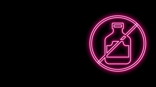 Glowing neon line No alcohol icon isolated on black background. Prohibiting alcohol beverages. Forbidden symbol with beer bottle glass. 4K Video motion graphic animation — Stock Video