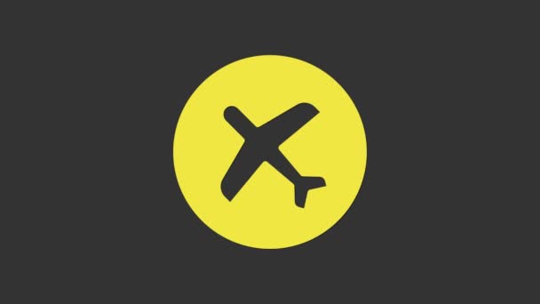 Yellow Plane icon isolated on grey background. Flying airplane icon. Airliner sign. 4K Video motion graphic animation — Stock Video