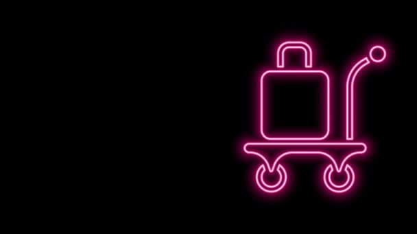 Glowing neon line Trolley suitcase icon isolated on black background. Traveling baggage sign. Travel luggage icon. 4K Video motion graphic animation — Stock Video