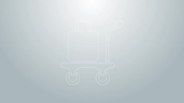 Blue line Trolley suitcase icon isolated on grey background. Traveling baggage sign. Travel luggage icon. 4K Video motion graphic animation — Stock Video