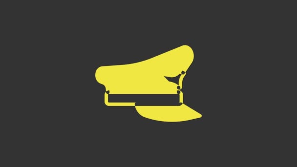 Sombrero piloto amarillo icono aislado sobre fondo gris. Animación gráfica de vídeo 4K — Vídeos de Stock