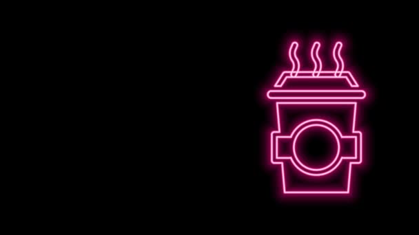 Linha de néon brilhante xícara de café para ir ícone isolado no fundo preto. Animação gráfica em movimento de vídeo 4K — Vídeo de Stock