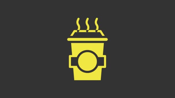 Tazza di caffè giallo per andare icona isolata su sfondo grigio. Animazione grafica 4K Video motion — Video Stock