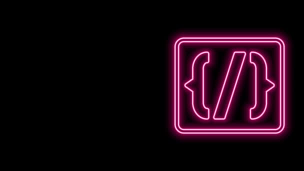 Glowing neon line Programming language syntax icon isolated on black background. Syntax programming file system. 4K Video motion graphic animation — Stock Video