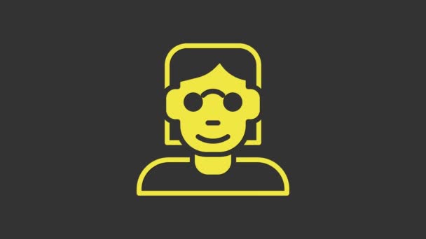 Yellow Hacker or coder icon isolated on grey background. Programmer developer working on code, coding, testing, debugging, analysing. 4K Video motion graphic animation — Stock Video