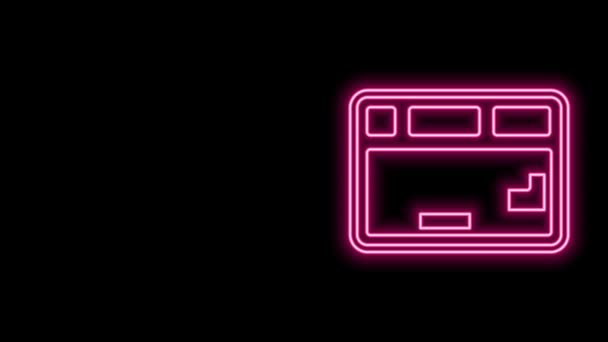Linea neon incandescente icona della tastiera del computer isolata su sfondo nero. Segno componente PC. Animazione grafica 4K Video motion — Video Stock