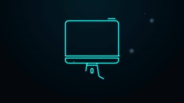 Zářící neonová čára Ikona monitoru počítače izolovaná na černém pozadí. Elektronické zařízení. Přední pohled. Grafická animace pohybu videa 4K