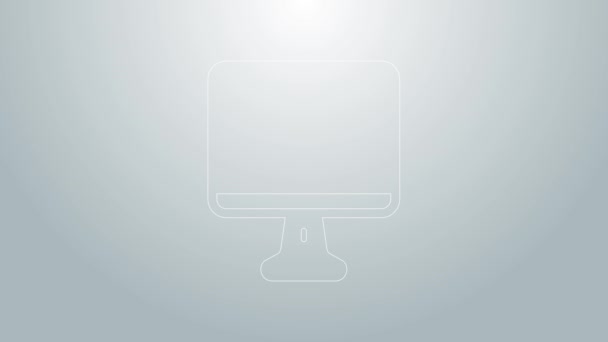 Blue line Computer monitor screen icon isolated on grey background. Electronic device. Front view. 4K Video motion graphic animation — Stock Video