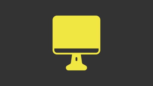 Ícone de tela de monitor de computador amarelo isolado no fundo cinza. Dispositivo electrónico. Vista frontal. Animação gráfica em movimento de vídeo 4K — Vídeo de Stock