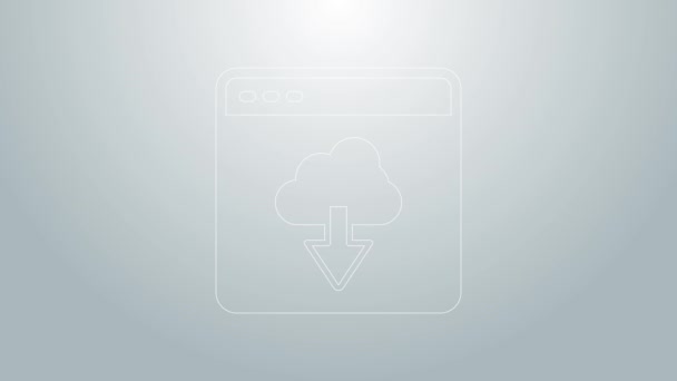 Icono de transferencia y almacenamiento de datos de tecnología Cloud de línea azul aislado sobre fondo gris. Animación gráfica de vídeo 4K — Vídeos de Stock