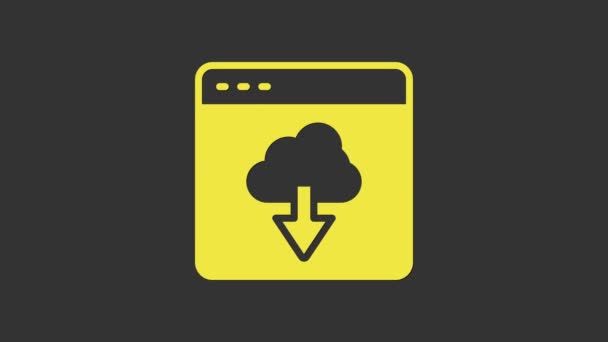 Κίτρινη Cloud τεχνολογία μεταφορά δεδομένων και αποθήκευση εικονίδιο απομονώνονται σε γκρι φόντο. 4K Γραφική κίνηση κίνησης βίντεο — Αρχείο Βίντεο