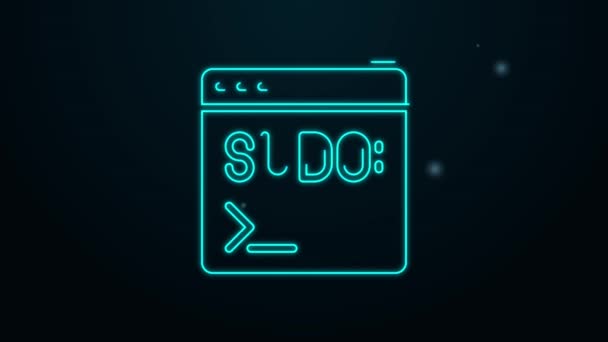 Glowing neon line Code terminal icon isolated on black background. Browser window with command line. Command panel. Programming coding. Notepad. 4K Video motion graphic animation — Stock Video