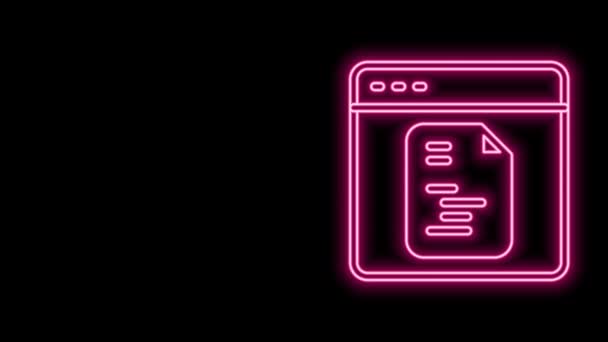 Linea neon luminosa Software, icona del codice di programmazione dello sviluppatore web isolata su sfondo nero. Javascript script del computer parti casuali del codice del programma. Animazione grafica 4K Video motion — Video Stock