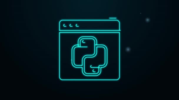 Glowing neon line Python programming language icon isolated on black background. Python coding language sign on browser. Device, programming, developing concept. 4K Video motion graphic animation — Stock Video