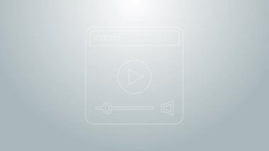 Mavi çizgi çevrimiçi görüntü simgesi gri arkaplanda izole edildi. Oyun işaretli film şeridi. 4K Video hareketli grafik canlandırması