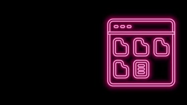 Parlayan neon hattı Tarayıcı dosya simgesi siyah arkaplanda izole edildi. 4K Video hareketli grafik canlandırması