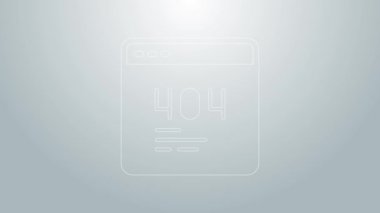 Gri arkaplanda 404 hata simgesine sahip Mavi çizgi sayfası. Şablon sayfanın bulunmadığını bildiriyor. 4K Video hareketli grafik canlandırması
