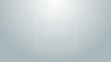Mavi çizgi Arama motoru simgesi gri arkaplanda izole edildi. 4K Video hareketli grafik canlandırması