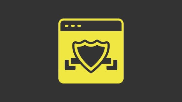 Navegador amarillo con icono de escudo aislado sobre fondo gris. Seguridad, seguridad, protección, concepto de privacidad. Animación gráfica de vídeo 4K — Vídeos de Stock