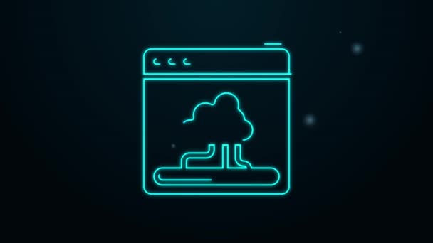 Línea de neón brillante Icono de transferencia y almacenamiento de datos de tecnología en la nube aislado sobre fondo negro. Animación gráfica de vídeo 4K — Vídeo de stock