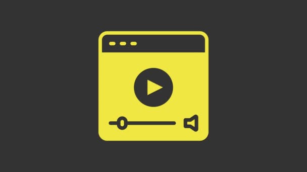 Yellow Online play video icon isolated on grey background. Film strip with play sign. 4K Video motion graphic animation — Stock Video