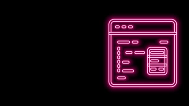 Leuchtende Neon-Line-Software, Web-Entwickler Programmiercode-Symbol isoliert auf schwarzem Hintergrund. Javascript-Computerskript zufällige Teile des Programmcodes. 4K Video Motion Grafik Animation — Stockvideo