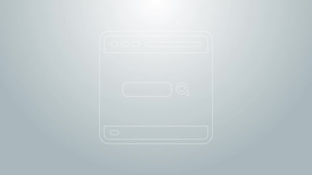 Línea azul Icono del motor de búsqueda aislado sobre fondo gris. Animación gráfica de vídeo 4K — Vídeo de stock
