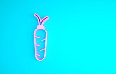 Mavi arka planda izole edilmiş pembe havuç ikonu. Minimalizm kavramı. 3d illüstrasyon 3B canlandırma