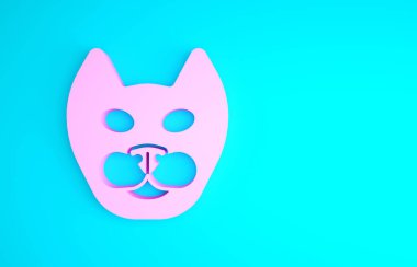 Pembe Kedi simgesi mavi arkaplanda izole edildi. Minimalizm kavramı. 3d illüstrasyon 3B canlandırma
