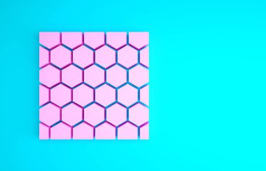 Mavi arkaplanda pembe bal peteği simgesi izole edildi. Bal hücrelerinin sembolü. Tatlı doğal yemek. Minimalizm kavramı. 3d illüstrasyon 3B canlandırma