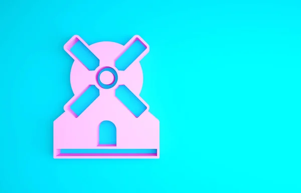 Růžový větrný mlýn ikona izolované na modrém pozadí. Minimalismus. 3D ilustrace 3D vykreslení — Stock fotografie