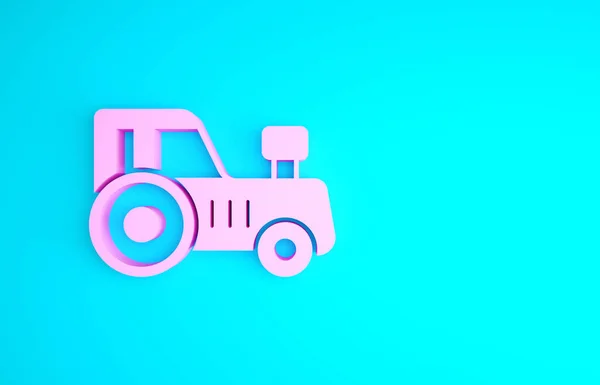 Pinkfarbenes Traktorsymbol auf blauem Hintergrund. Minimalismus-Konzept. 3D Illustration 3D Renderer — Stockfoto