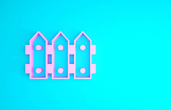 Recinzione del giardino rosa icona di legno isolata su sfondo blu. Concetto minimalista. Illustrazione 3d rendering 3D — Foto Stock