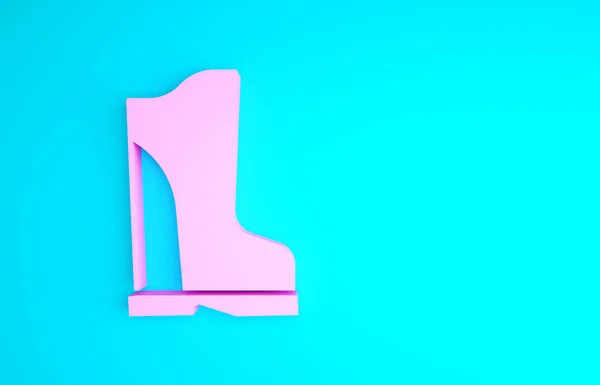 粉红色防水橡胶靴图标隔离在蓝色背景.雨天用的胶靴,钓鱼,园艺.最低纲领的概念。3D渲染3D插图 — 图库照片