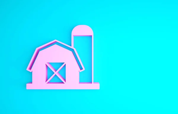 Ikon Pink Farm house terisolasi dengan latar belakang biru. Konsep minimalisme. Tampilan 3D ilustrasi 3d — Stok Foto