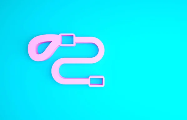 Pink Retractable koord riem met karabijnhaak pictogram geïsoleerd op blauwe achtergrond. Hondengeleider. Dierenaccessoire voor buiten wandelen. Minimalisme concept. 3d illustratie 3D renderen — Stockfoto